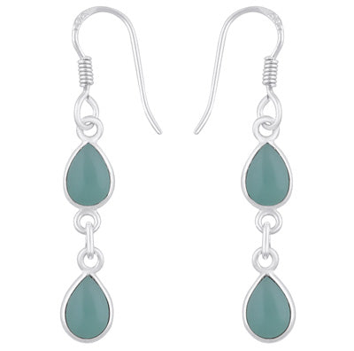Beautiful Two Stone Bezel Aqua Chalcedony Pear Shape 925 Sterling Solid Silver Dangle Earrings - R1500545-44