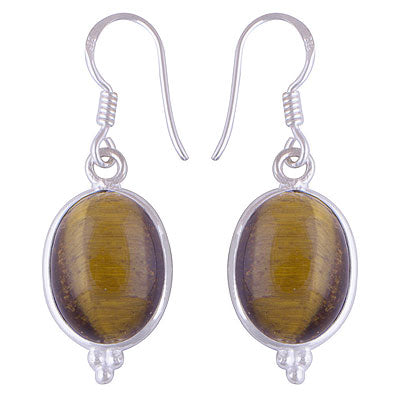 Beautiful Rawa Work at Bottom Bezel Tiger's Eye Oval Shape 925 Sterling Solid Silver Dangle Earrings - R1500551-47