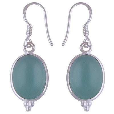 Beautiful Rawa Work at Bottom Bezel Aqua Chalcedony Oval Shape 925 Sterling Solid Silver Dangle Earrings - R1500551-58