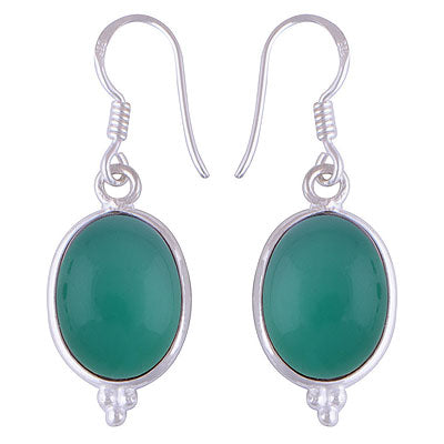 Beautiful Rawa Work at Bottom Bezel Green Onyx Oval Shape 925 Sterling Solid Silver Dangle Earrings - R1500551-62