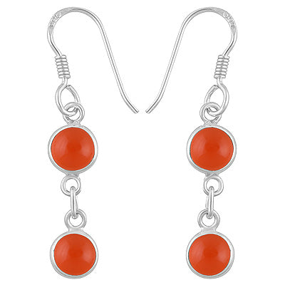 Gorgeous Two Stone Bezel Carnelian Round Shape 925 Sterling Solid Silver Dangle Earrings - R1500552-274