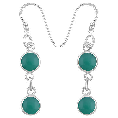 Gorgeous Two Stone Bezel Green Onyx Round Shape 925 Sterling Solid Silver Dangle Earrings - R1500552-278