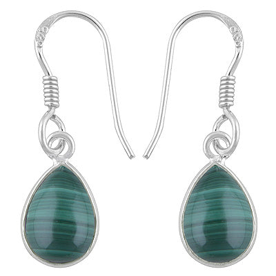 Beautiful Handmade Bezel Malachite Pear Shape 925 Sterling Solid Silver Dangle Earrings - R1500553-76
