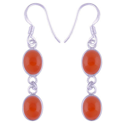 Stunning Two Stone Bezel Carnelian Oval Shape 925 Sterling Solid Silver Dangle Earrings - R1500562-131