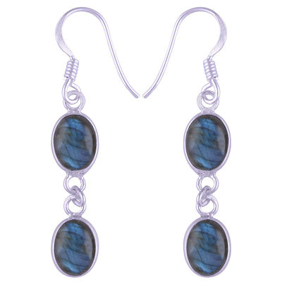Stunning Two Stone Bezel Labradorite Oval Shape 925 Sterling Solid Silver Dangle Earrings - R1500562-20