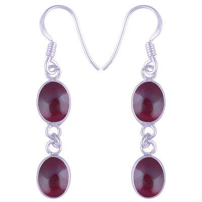 Stunning Two Stone Bezel Garnet Oval Shape 925 Sterling Solid Silver Dangle Earrings - R1500562-6