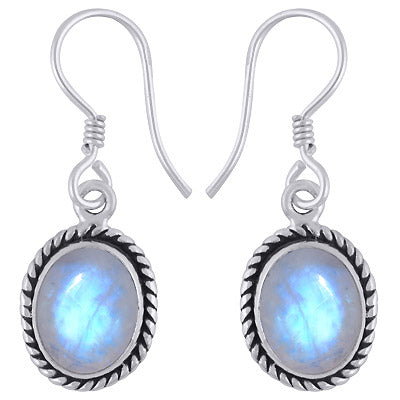 Alluring Twisted Wire Work Around Rainbow Moonstone Oval Shape 925 Sterling Solid Silver Dangle Earrings - R1500570-4
