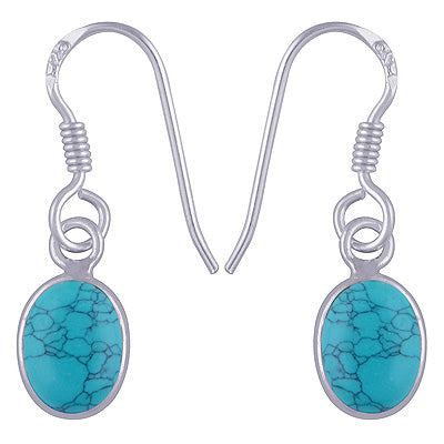Gorgeous Plain Turquoise Oval Shape 925 Sterling Solid Silver Dangle Earrings - R1500583-65
