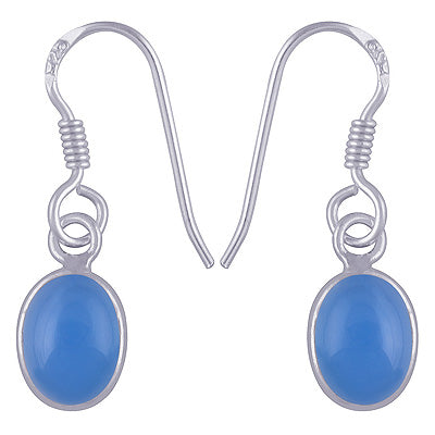 Gorgeous Plain Blue Chalcedony Oval Shape 925 Sterling Solid Silver Dangle Earrings - R1500583-87