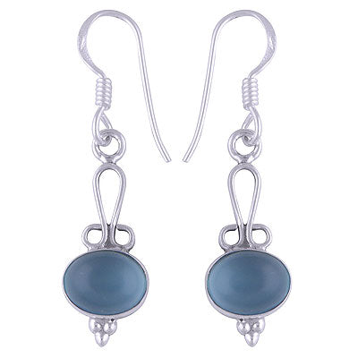 Alluring Extended Wire Work Around Blue Chalcedony Oval Shape 925 Sterling Solid Silver Dangle Earrings - R1500691-153