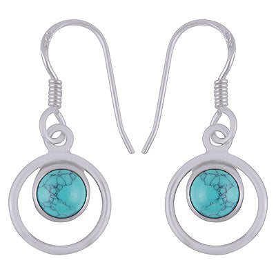 Beautiful Handcrafted Circle Around Turquoise Round Shape 925 Sterling Solid Silver Dangle Earrings - R1500705-111