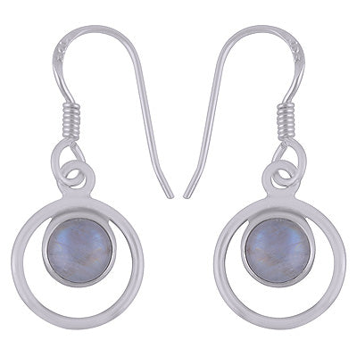 Beautiful Handcrafted Circle Around Rainbow Moonstone Round Shape 925 Sterling Solid Silver Dangle Earrings - R1500705-116
