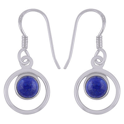 Beautiful Handcrafted Circle Around Lapis Round Shape 925 Sterling Solid Silver Dangle Earrings - R1500705-121