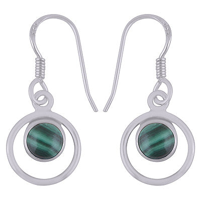 Beautiful Handcrafted Circle Around Malachite Round Shape 925 Sterling Solid Silver Dangle Earrings - R1500705-130