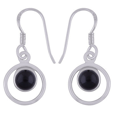 Beautiful Handcrafted Circle Around Black Onyx Round Shape 925 Sterling Solid Silver Dangle Earrings - R1500705-134