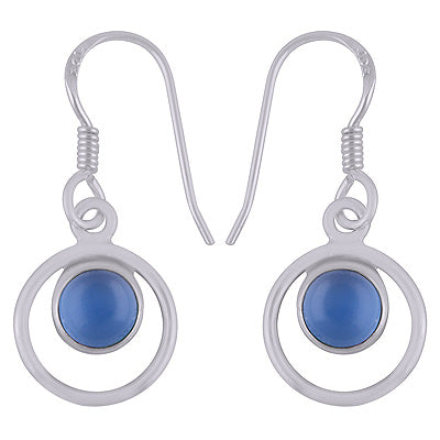 Beautiful Handcrafted Circle Around Blue Chalcedony Round Shape 925 Sterling Solid Silver Dangle Earrings - R1500705-143