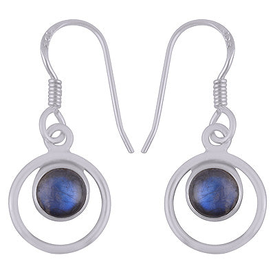 Beautiful Handcrafted Circle Around Labradorite Round Shape 925 Sterling Solid Silver Dangle Earrings - R1500705-164