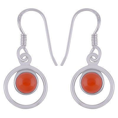 Beautiful Handcrafted Circle Around Carnelian Round Shape 925 Sterling Solid Silver Dangle Earrings - R1500705-238