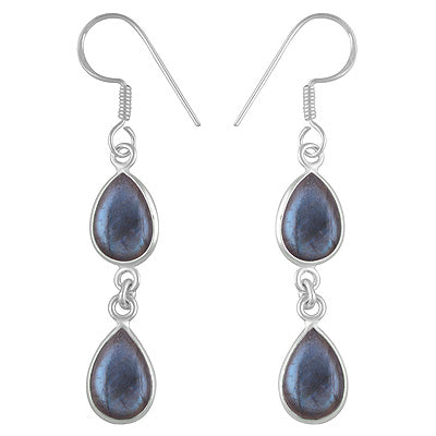 Beautiful Two Stone Bezel Labradorite Pear Shape 925 Sterling Solid Silver Dangle Earrings - R1500726-291