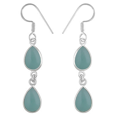 Beautiful Two Stone Bezel Aqua Chalcedony Pear Shape 925 Sterling Solid Silver Dangle Earrings - R1500726-372
