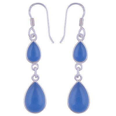 Alluring Two Stone Gemstone Blue Chalcedony Pear Shape 925 Sterling Solid Silver Dangle Earrings - R1500729-449