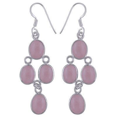 Alluring Chandelier Gemstone Studded Rose Quartz Oval Shape 925 Sterling Solid Silver Earrings - R1500733-135