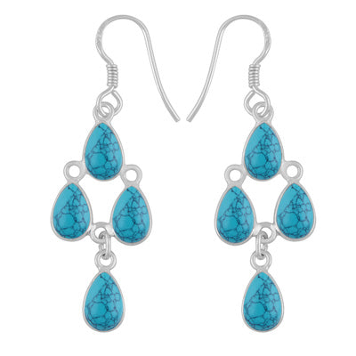 Chandelier Beautiful Turquoise Pear Shape 925 Sterling Solid Silver Earrings - R1500736-136