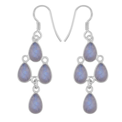 Chandelier Beautiful Rainbow Moonstone Pear Shape 925 Sterling Solid Silver Dangle Earrings - R1500736-142