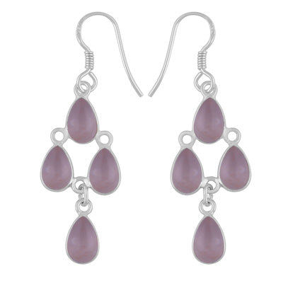 Chandelier Beautiful Rose Quartz Pear Shape 925 Sterling Solid Silver Dangle Earrings - R1500736-165