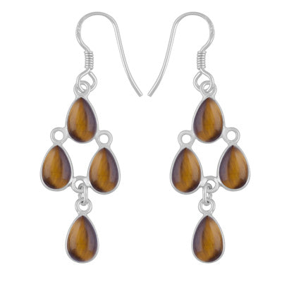 Chandelier Beautiful Tiger's Eye Pear Shape 925 Sterling Solid Silver Dangle Earrings - R1500736-240