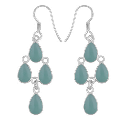 Chandelier Beautiful Aqua Chalcedony Pear Shape 925 Sterling Solid Silver Dangle Earrings - R1500736-275