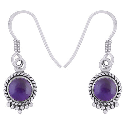 Stunning Textured Wire & Rawa Work Around Amethyst Round Shape 925 Sterling Solid Silver Dangle Earrings - R1500744-1