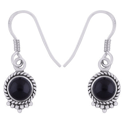 Stunning Textured Wire & Rawa Work Around Black Onyx Round Shape 925 Sterling Solid Silver Dangle Earrings - R1500744-15