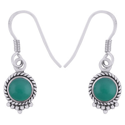 Stunning Textured Wire & Rawa Work Around Green Onyx Round Shape 925 Sterling Solid Silver Dangle Earrings - R1500744-58