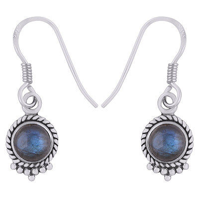 Stunning Textured Wire & Rawa Work Around Labradorite Round Shape 925 Sterling Solid Silver Dangle Earrings - R1500744-6