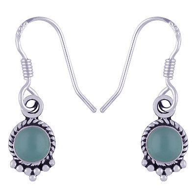 Stunning Textured Wire & Rawa Work Around Aqua Chalcedony Round Shape 925 Sterling Solid Silver Dangle Earrings - R1500744-62