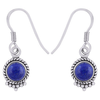 Stunning Textured Wire & Rawa Work Around Lapis Round Shape 925 Sterling Solid Silver Dangle Earrings - R1500744-7