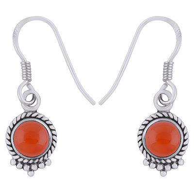 Stunning Textured Wire & Rawa Work Around Carnelian Round Shape 925 Sterling Solid Silver Dangle Earrings - R1500744-8