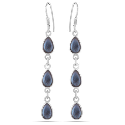 Dangling Bezel Labradorite Pear Shape 925 Sterling Solid Silver Dangle Earrings - R1500746-217