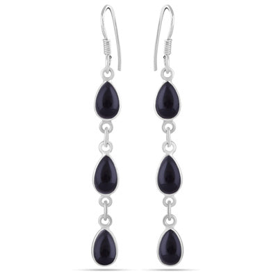 Dangling Bezel Black Onyx Pear Shape 925 Sterling Solid Silver Dangle Earrings - R1500746-233