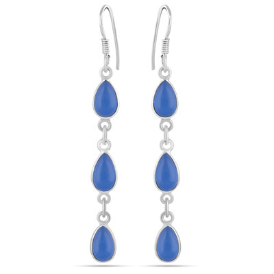 Dangling Bezel Blue Chalcedony Pear Shape 925 Sterling Solid Silver Dangle Earrings - R1500746-338