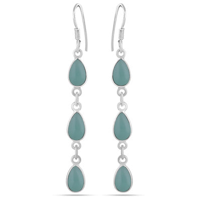 Dangling Bezel Aqua Chalcedony Pear Shape 925 Sterling Solid Silver Dangle Earrings - R1500746-339