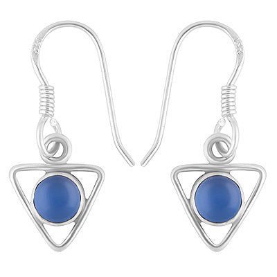 Gorgeous Triangle Blue Chalcedony Round Shape 925 Sterling Solid Silver Dangle Earrings - R1500753-192