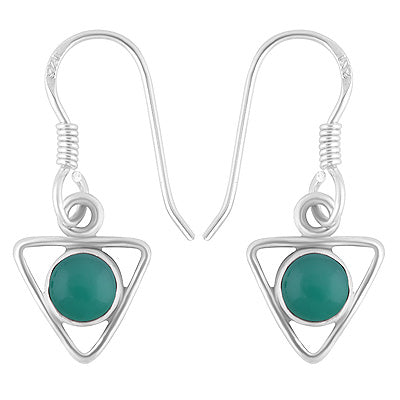 Gorgeous Triangle Green Onyx Round Shape 925 Sterling Solid Silver Dangle Earrings - R1500753-218