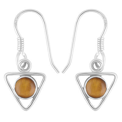 Gorgeous Triangle Tiger's Eye Round Shape 925 Sterling Solid Silver Dangle Earrings - R1500753-220