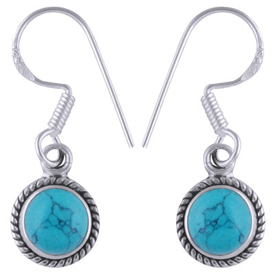 Authentic Wire Work Around Turquoise Round Shape 925 Sterling Solid Silver Earrings - R1500754-162