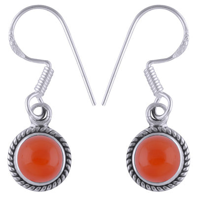 Authentic Wire Work Around Carnelian Round Shape 925 Sterling Solid Silver Earrings - R1500754-166