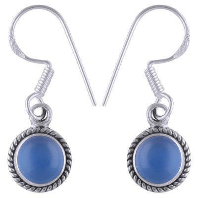 Authentic Wire Work Around Blue Chalcedony Round Shape 925 Sterling Solid Silver Earrings - R1500754-168