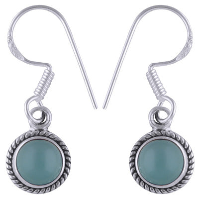 Authentic Wire Work Around Aqua Chalcedony Round Shape 925 Sterling Solid Silver Earrings - R1500754-169