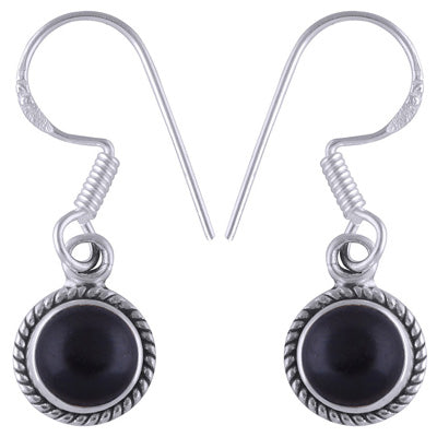Authentic Wire Work Around Black Onyx Round Shape 925 Sterling Solid Silver Earrings - R1500754-172